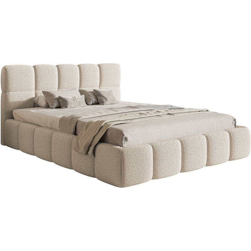 Selsey - Cloudy - Bett Mit Polsterrahmen, Boucle-bezug In Hellbeige, 160 Cm