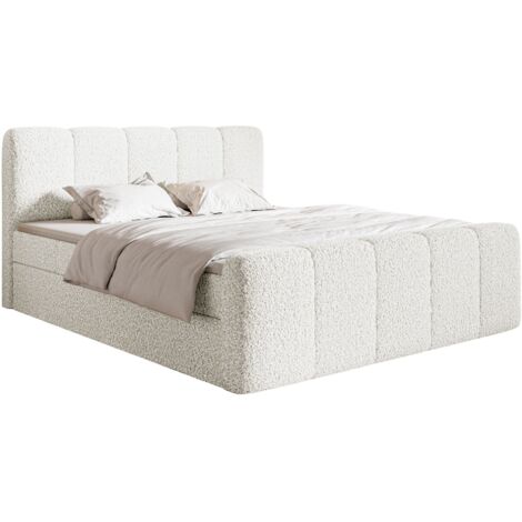 Selsey Cloudy II - Boxspringbett 140x200 cm, mit Bettkästen und Topper, Bouclé Creme