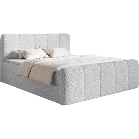 Selsey Cloudy II - Boxspringbett 140x200 cm, mit Bettkästen und Topper, Bouclé Hellgrau