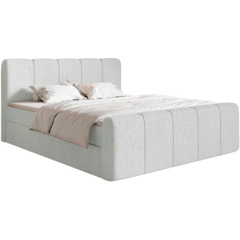 Selsey Cloudy II - Boxspringbett 140x200 cm, mit Bettkästen und Topper, Chenille Hellgrau