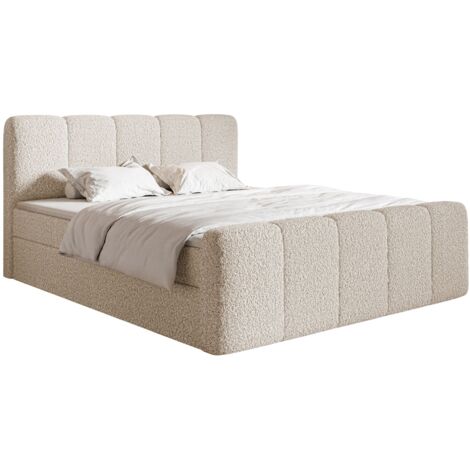 Selsey Cloudy II - Boxspringbett 180x200 cm, mit Bettkästen und Topper, Bouclé Hellbeige