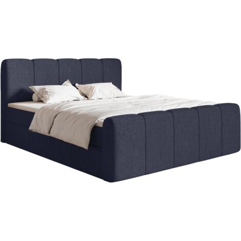 Selsey Cloudy II - Boxspringbett 180x200 cm, mit Bettkästen und Topper, Chenille Marineblau