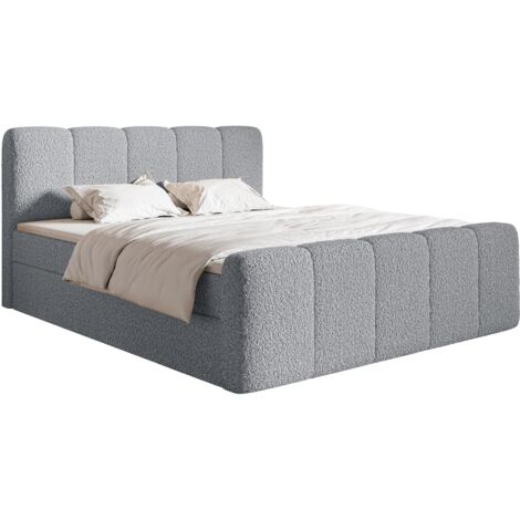 Selsey Cloudy II - Boxspringbett 200x200 cm, mit Bettkästen und Topper, Bouclé Grau