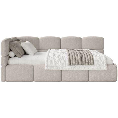 Selsey Cloudy – Jugendbett 90x200 cm, linksseitig mit Bouclé-Bezug, Greige