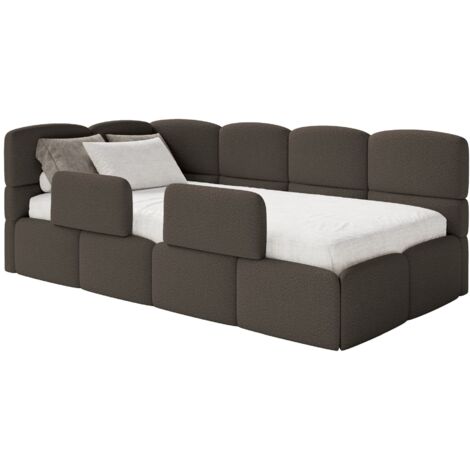 Selsey Cloudy – Jugendbett 90x200 cm, linksseitig, mit Bouclé-Bezug, Matratze und Rausfallschutz, Braun