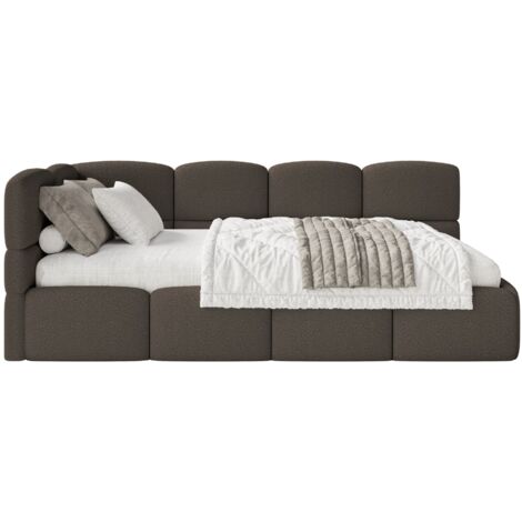 Selsey Cloudy – Jugendbett 90x200 cm, linksseitig, mit Bouclé-Bezug und Matratze, Braun