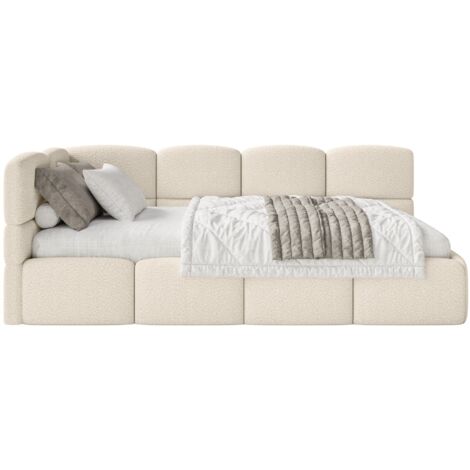 Selsey Cloudy – Jugendbett 90x200 cm, linksseitig, mit Bouclé-Bezug und Matratze, Hellbeige