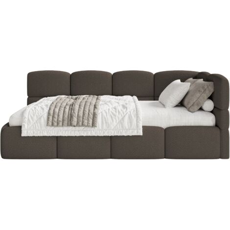 Selsey Cloudy – Jugendbett 90x200 cm, rechtsseitig mit Bouclé-Bezug, Braun