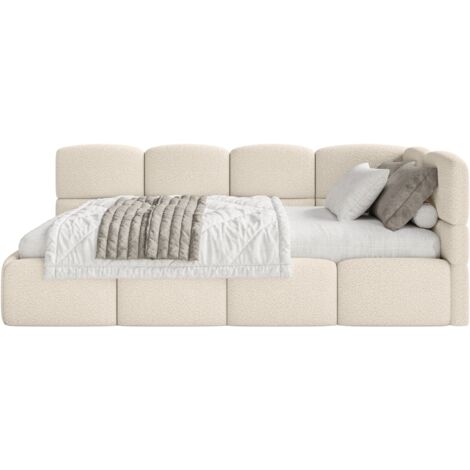 Selsey Cloudy – Jugendbett 90x200 cm, rechtsseitig mit Bouclé-Bezug, Hellbeige
