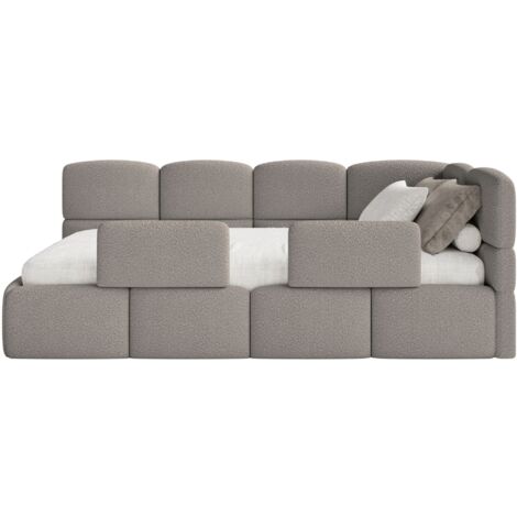 Selsey Cloudy – Jugendbett 90x200 cm, rechtsseitig, mit Bouclé-Bezug, Matratze und Rausfallschutz, Grau