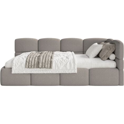 Selsey Cloudy – Jugendbett 90x200 cm, rechtsseitig, mit Bouclé-Bezug und Matratze, Grau