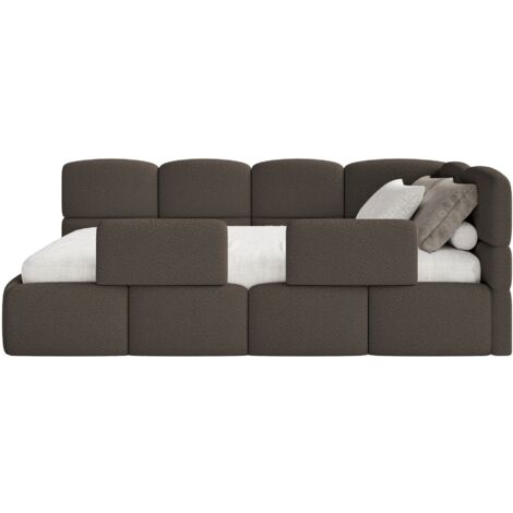 Selsey Cloudy – Jugendbett 90x200 cm, rechtsseitig, mit Bouclé-Bezug und Rausfallschutz, Braun
