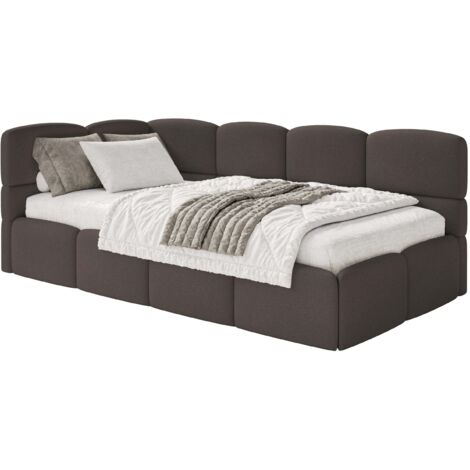 Selsey Cloudy – Lit ado 120x200 cm, tête de lit à gauche, matelas & coffre de rangement, chenille marron