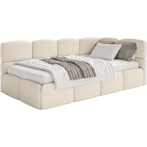 Selsey Cloudy – Lit d'adolescent 120 cm, bouclé, tête de lit à droite, Beige clair