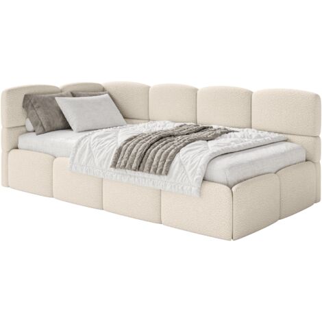 Selsey Cloudy – Lit d'adolescent 120 cm, bouclé, tête de lit à gauche, Beige clair