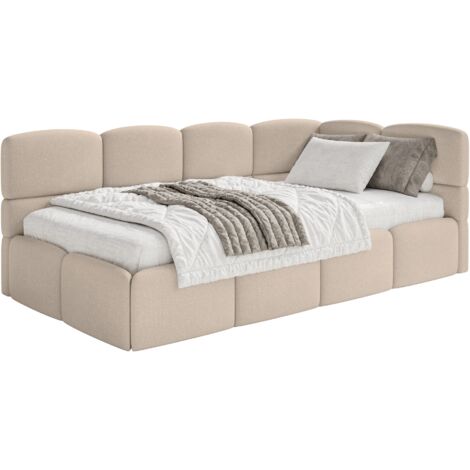 Selsey Cloudy – Lit d'adolescent 120 cm, chenille, tête de lit à droite, Beige