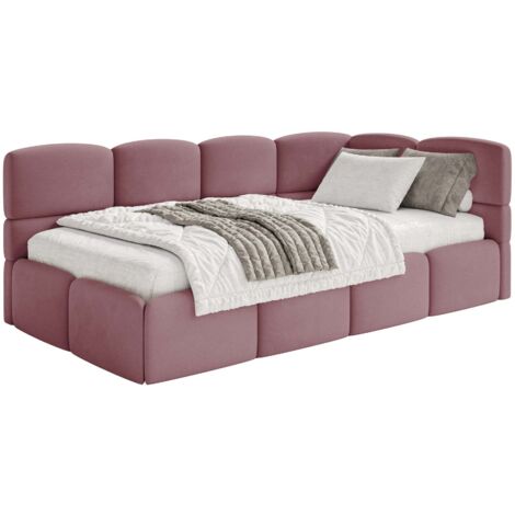Selsey Cloudy – Lit d'adolescent 120 cm, velours déperlant, tête de lit à droite, Rose