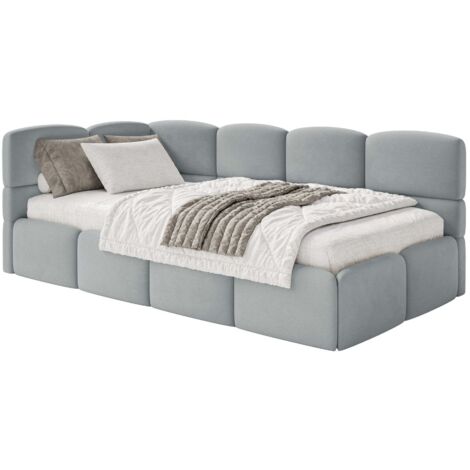 Selsey Cloudy – Lit d'adolescent 120 cm, velours déperlant, tête de lit à gauche, Gris