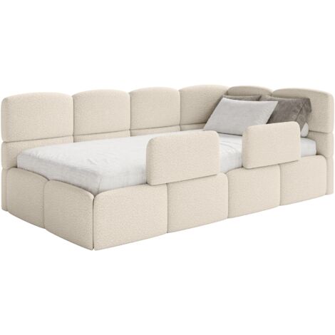 Selsey Cloudy – Lit enfant 120 cm, 2x barrières de sécurité, bouclé, droite, Beige clair