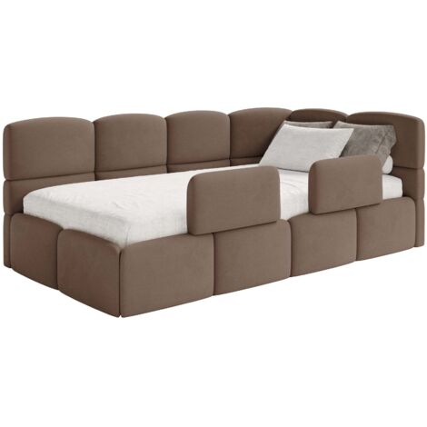 Selsey Cloudy – Lit enfant 120 cm, 2x barrières de sécurité, velours, droite, Brun