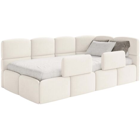 Selsey Cloudy – Lit enfant 120 cm, 2x barrières de sécurité, velours, droite, Crème