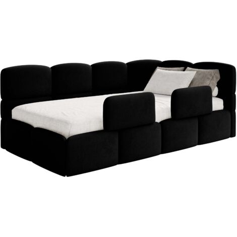 Selsey Cloudy – Lit enfant 120 cm, 2x barrières de sécurité, velours, droite, Noir