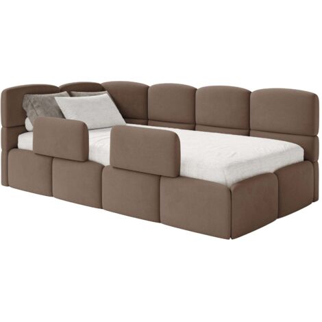 Selsey Cloudy – Lit enfant 120 cm, 2x barrières de sécurité, velours, gauche, Brun