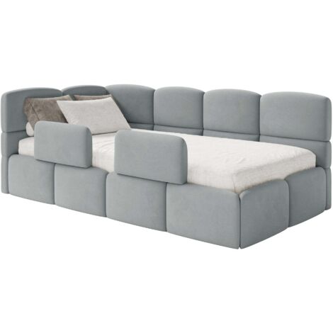 Selsey Cloudy – Lit enfant 120 cm, 2x barrières de sécurité, velours, gauche, Gris
