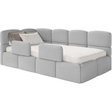 Selsey Cloudy – Lit enfant 120x200 cm, tête de lit à gauche, matelas & coffre de rangement, chenille gris clair