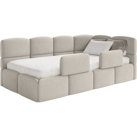 Selsey Cloudy – Lit enfant 90x200, barrière, tête de lit à droite, velours Beige clair