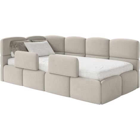 Selsey Cloudy – Lit enfant 90x200, barrière, tête de lit à gauche, velours Beige clair