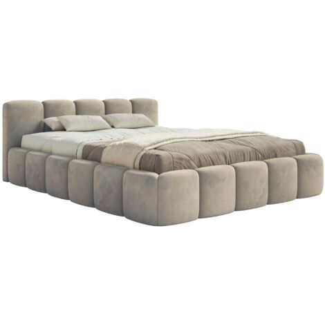 Selsey Cloudy Low - Polsterbett 160x200 cm, mit Bettkasten, wasserabweisender Samt, Graubeige