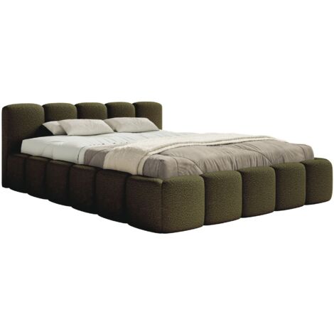 Selsey Cloudy Low - Polsterbett 160x200 mit Bettkasten und Metallrahmen-Lattenrost, olivgrün Bouclé