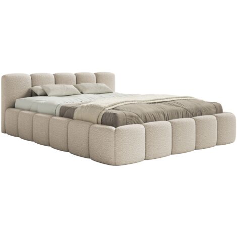 Selsey Cloudy Low - Polsterbett 160x200 mit Holzlattenrost, hellbeige Bouclé