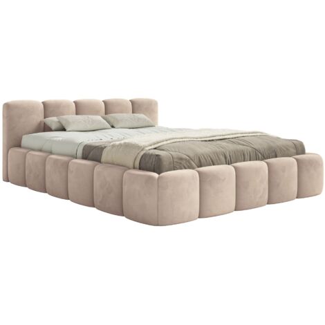 Selsey Cloudy Low - Polsterbett 180x200 cm, mit Bettkasten, wasserabweisender Samt, Beige