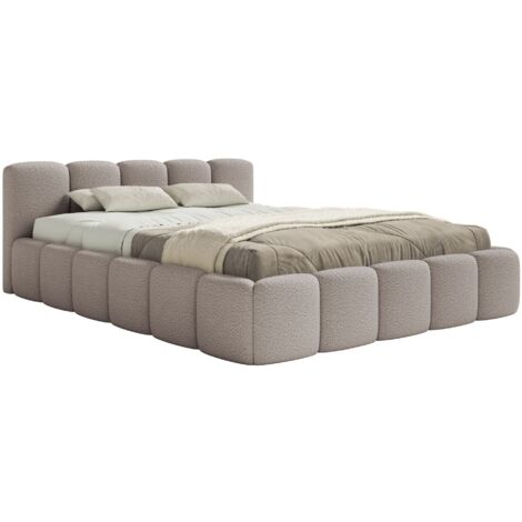 Selsey Cloudy Low - Polsterbett 200x200 mit Holzlattenrost, hellgrau Bouclé