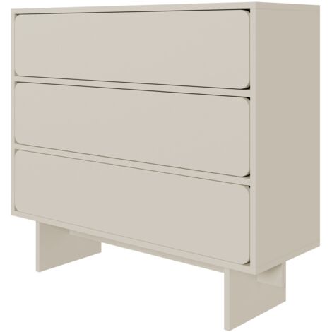 Selsey – Commode à trois tiroirs 101 cm – Gris beige – Panneau de particules stratifié – Coins arrondis – Design sans poignées