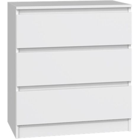 Selsey – Commode à trois tiroirs 70 cm – Blanc – Structure en panneau de particules laminé – Protection des bords ABS – Hauteur 75 cm – Profondeur 40 cm