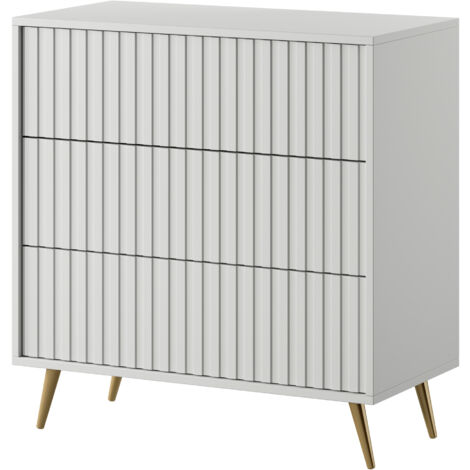 Selsey Commode BELLO avec trois tiroirs 79 cm - Blanc avec pieds dorés