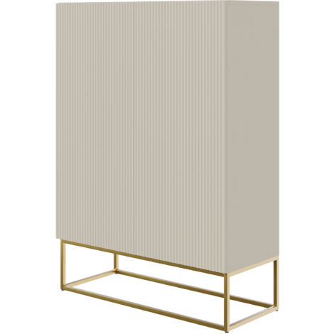 Selsey – Commode haute 125 cm à 2 portes – Taupe (gris-beige) – Panneau stratifié U750 ST9 – Design moderne avec façades push-to-open