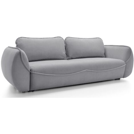 Selsey Cutie – Sofa 3-Sitzer mit Schlaffunktion & Stauraum, Easy-Clean Velours, hellgrau