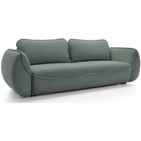 Selsey Cutie – Sofa 3-Sitzer mit Schlaffunktion & Stauraum, Easy-Clean Velours, salbei