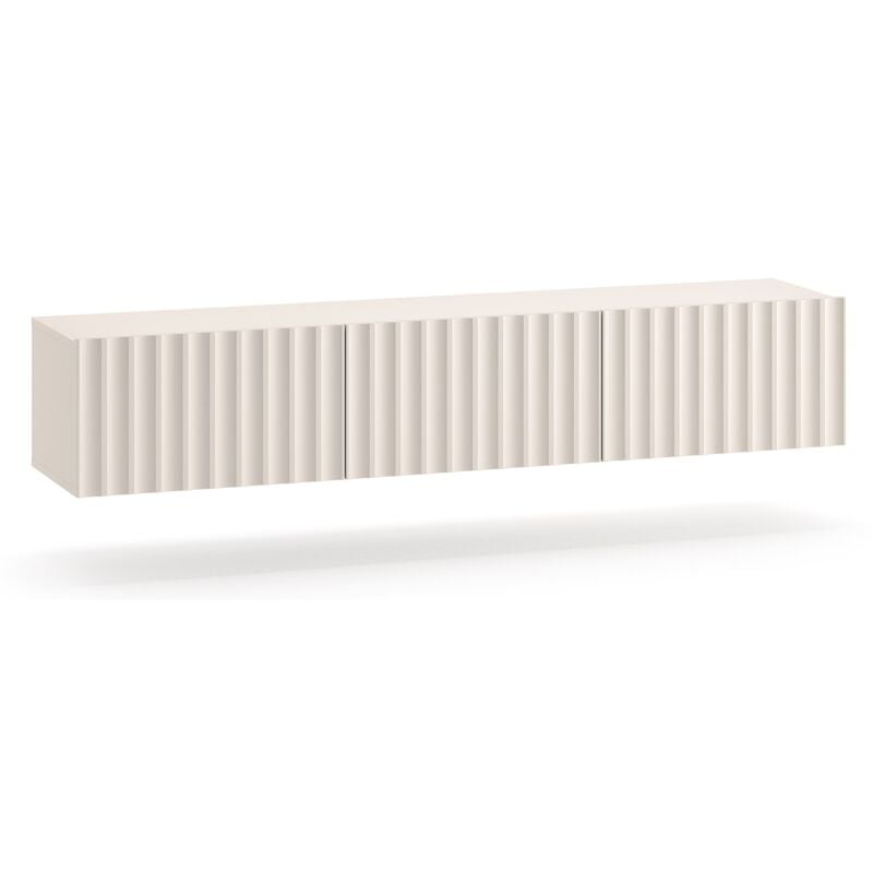 Selsey - derriva - Meuble tv suspendu avec façades cannelées - 170 cm - beige clair