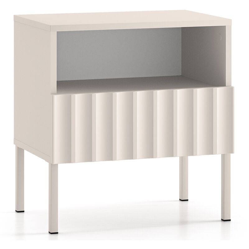 Selsey - derriva - Table de chevet avec façades cannelées - 50 cm beige clair