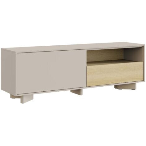 Selsey DISTRIA – Meuble TV avec tiroir gris cachemire / effet chêne, 140 cm