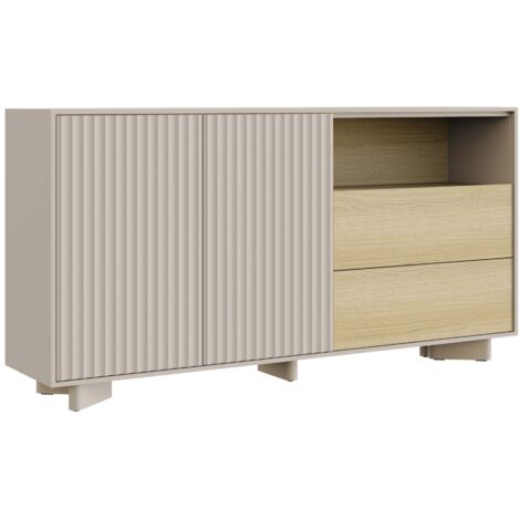 Selsey Distria – Sideboard mit Schubladen und geriffelter Front Kaschmirgrau / Eichenholzoptik, 156 cm