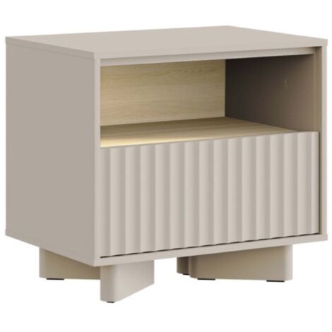 Selsey DISTRIA – Table de chevet avec tiroir et façade rainurée gris cachemire / effet chêne, 50 cm