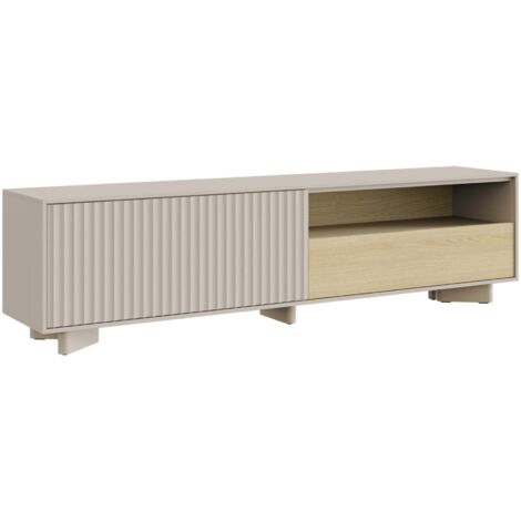 Selsey Distria – TV-Lowboard mit Schublade und geriffelter Front Kaschmirgrau / Eichenholzoptik,175 cm