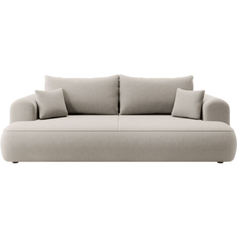 Selsey - Dreisitzer-Schlafsofa Ovo mit Behälter aus cremefarbenem Velours aus pflegeleichtem Stoff
