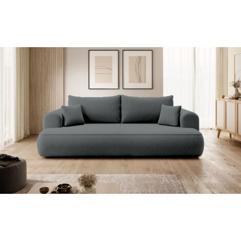 Selsey - Dreisitzer-Schlafsofa Ovo mit Container, dunkelgrauer Velours aus pflegeleichtem Stoff